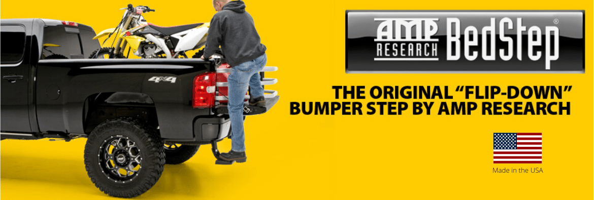 AMP Research Bed Step by ElectricStep.com is a single step used to help get in and out of the rear of your truck with the simplicity of the raise of your foot. Made in the USA, this step is built to last.